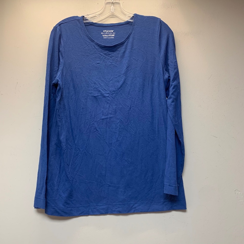 Chico's The Ultimate Tee Women Size M 1 Blue Excellent Long Sleeve Crew Neck Top